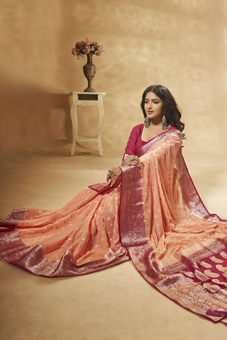 Peach Georgette Saree_Kumari Sarees