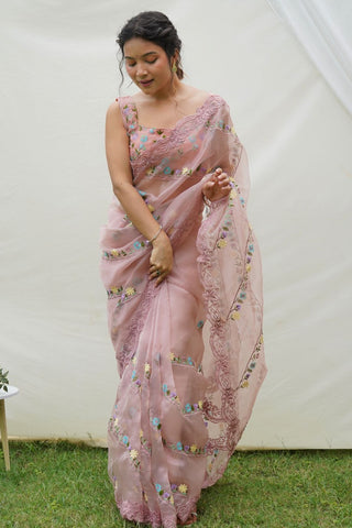 PEACH GEORGETTE SILK SAREE