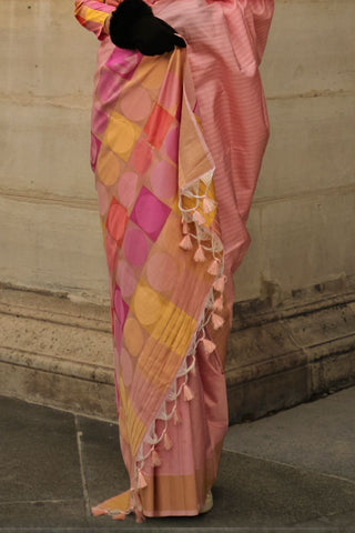 Peach Soft Silk Handloom Weaving Saree_Kumari Sarees