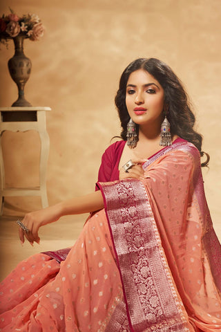 Peach Georgette Saree_Kumari Sarees
