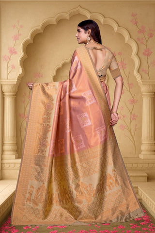 Peach Kanjeevarm Banarasi Soft Silk Saree_Kumari Sarees