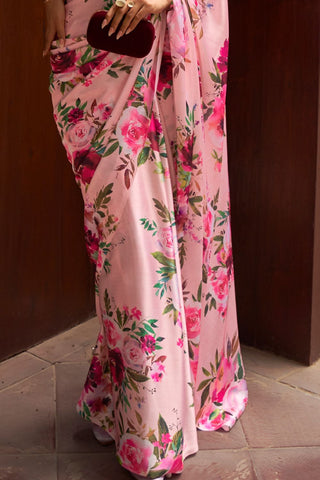 PEACH DIGITAL PRINTED SATIN CREPE SAREE