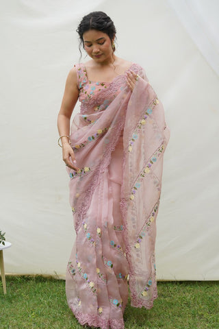 PEACH GEORGETTE SILK SAREE