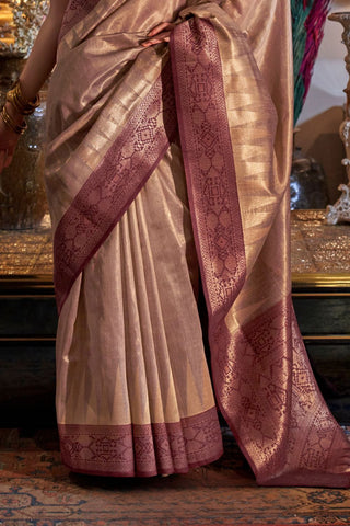 Peach Zari Handloom Weaving Silk Saree_Kumari Sarees