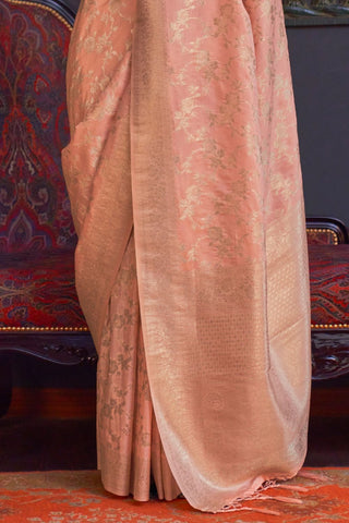 PEACH PURE KATAN HANDLOOM WEAVING SILK SAREE