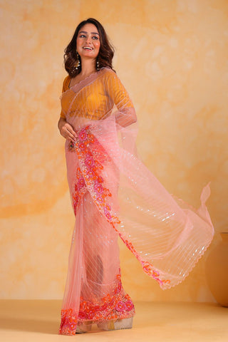 PEACH NET SAREE