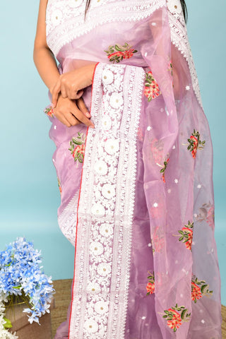 PEACH SOFT ORGANZA SILK SAREE