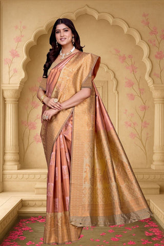 Peach Kanjeevarm Banarasi Soft Silk Saree_Kumari Sarees