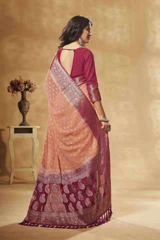 Peach Georgette Saree_Kumari Sarees