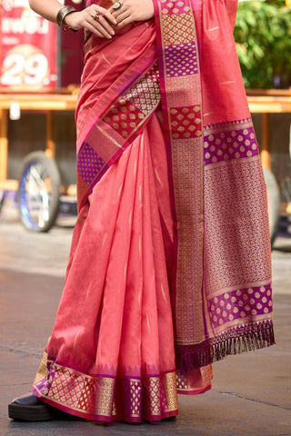 PEACH PURE BANARASI SILK SAREE