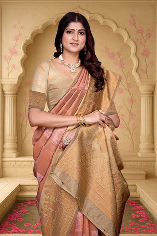 Peach Kanjeevarm Banarasi Soft Silk Saree_Kumari Sarees