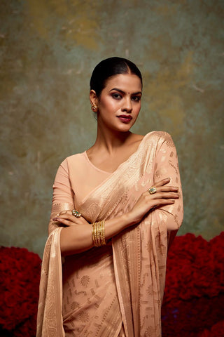 Peach Georgette Silk Saree_Kumari Sarees