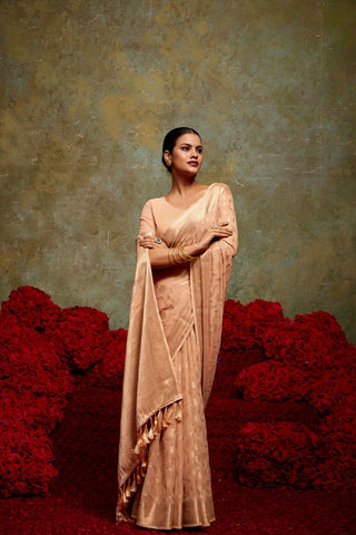 Peach Georgette Silk Saree_Kumari Sarees