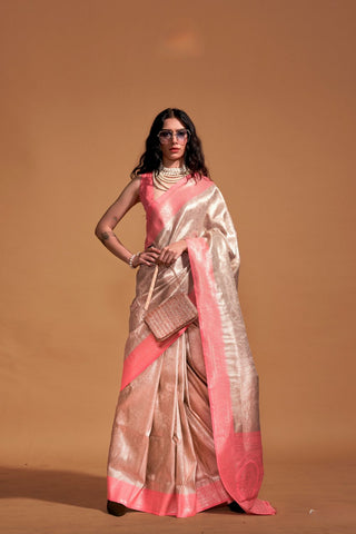 PEACH HANDWOVEN KANJIVARAM SILK SAREE