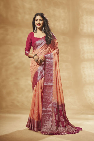 Peach Georgette Saree_Kumari Sarees