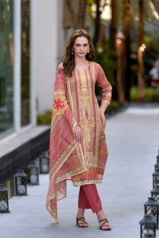 Peach Vatican Silk Blend With Embroidery Kurta Set_Kumari Sarees