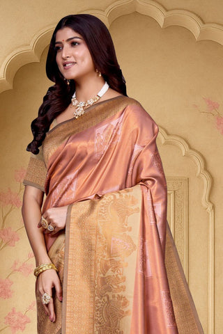 Peach Kanjeevarm Banarasi Soft Silk Saree_Kumari Sarees