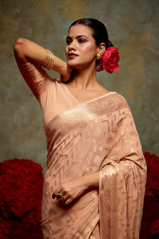 Peach Georgette Silk Saree_Kumari Sarees