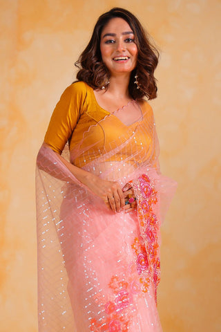 PEACH NET SAREE