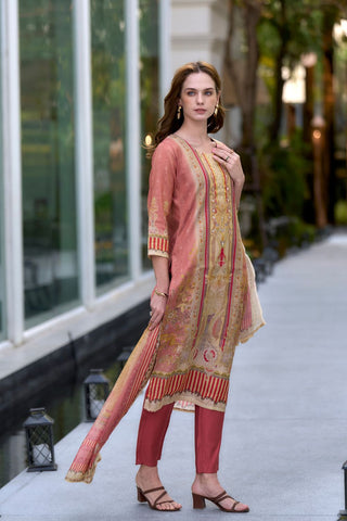 Peach Vatican Silk Blend With Embroidery Kurta Set_Kumari Sarees