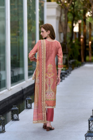 Peach Vatican Silk Blend With Embroidery Kurta Set_Kumari Sarees