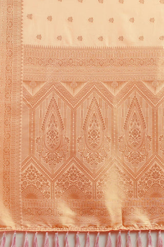 Peach Nylon Satin Weaving Jacquard Saree_Kumari Sarees