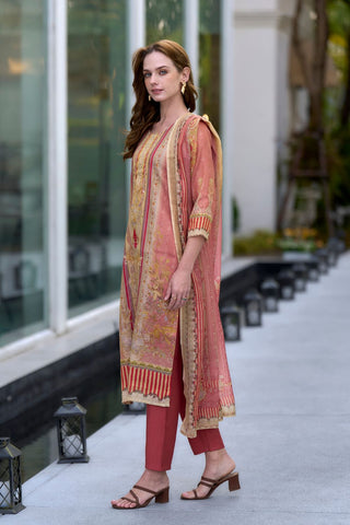 Peach Vatican Silk Blend With Embroidery Kurta Set_Kumari Sarees