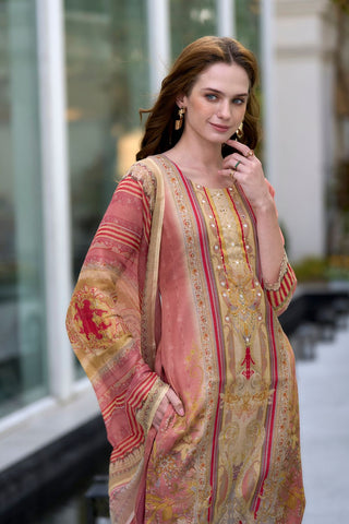 Peach Vatican Silk Blend With Embroidery Kurta Set_Kumari Sarees