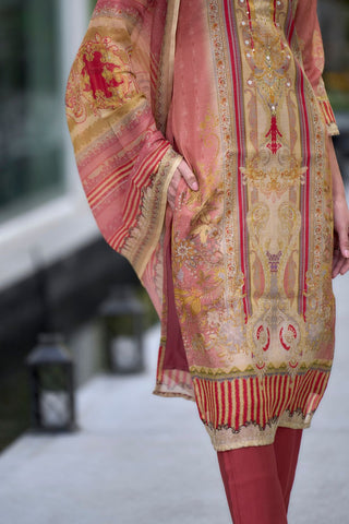 Peach Vatican Silk Blend With Embroidery Kurta Set_Kumari Sarees