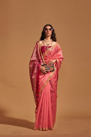 PEACH HANDLOOM WEAVING SAREE