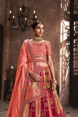 Peach & Pink Banarasi Silk Lehenga