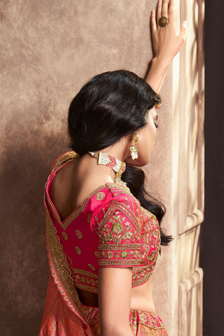 Peach & Pink Silk Lehenga With Sequence Zarkan Work