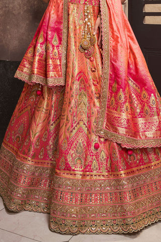 Peach & Pink Silk Lehenga With Sequence Zarkan Work