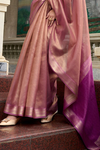 Peach & Purple Pure Tissue Saree