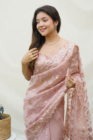 Peach Organza Silk Saree