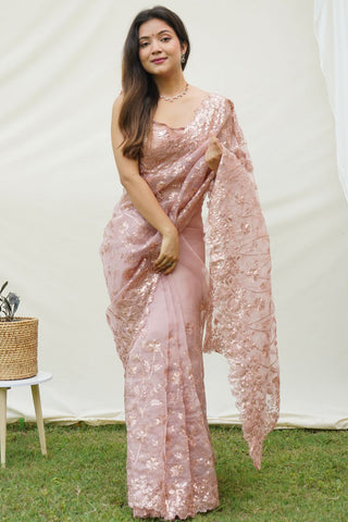 Peach Organza Silk Saree