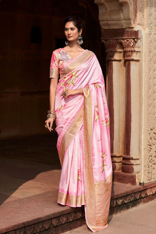 Pink & Orange Pure Handloom Saree