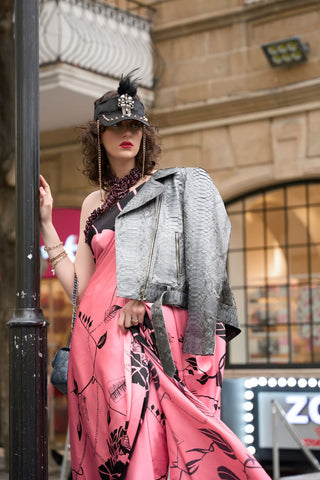 PINK & BLACK JAPAN SATIN PRINT SAREE