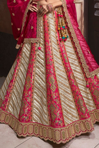 Red and Cream Banarasi Silk Lehenga