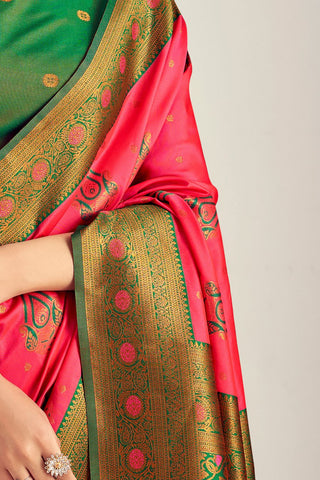 Pink & Green Soft Silk Saree