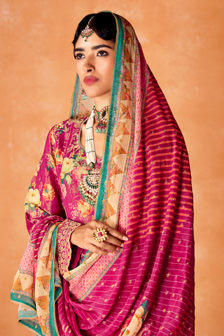 Pink Kanjeevaram Embroidery Border Kurta Set