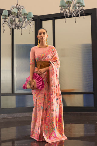 PINK KASHMIRI MODAL HANDLOOM WEAVING SAREE