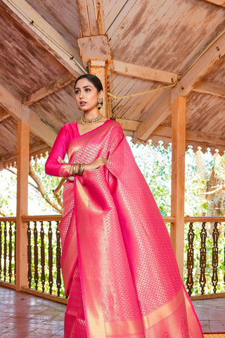 Pink Handloom Weaving Saree