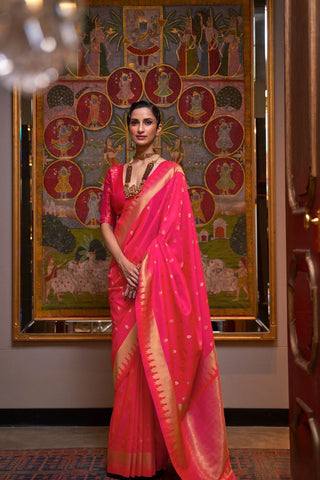 PINK HANDLOOM WEAVING SILK SAREE