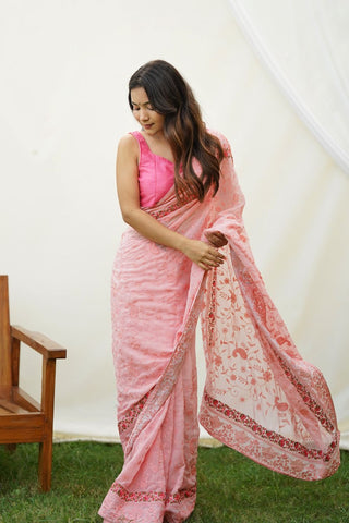 PINK GEORGETTE SILK SAREE