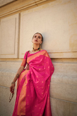 PINK KHADDI HANDLOOM WEAVING SILK SAREE