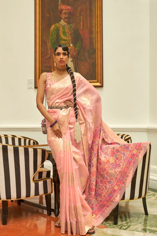 PINK MODAL WEAVING KASHMIRI SILK SAREE