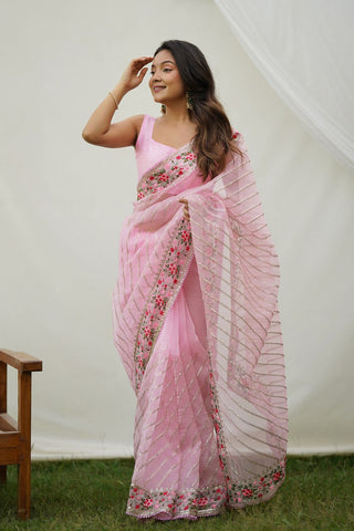 PINK GEORGETTE SILK SAREE