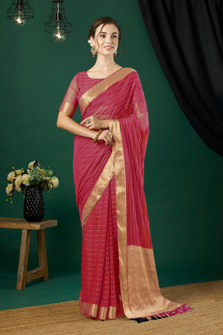Pink Chiffon Silk Saree_Kumari Sarees