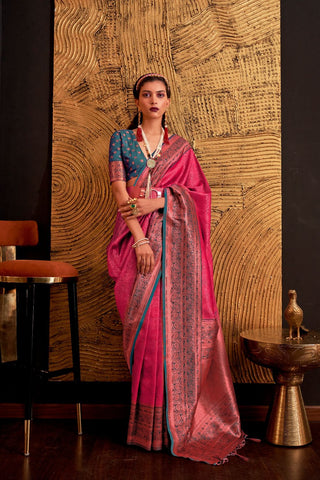 PINK HANDLOOM WEAVING SILK SAREE